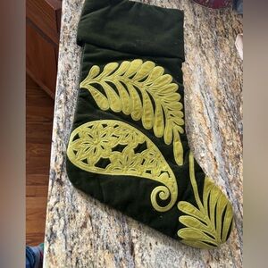 Pottery Barn pair of Green Velvet Applique Christmas Stockings 19.5" 2008